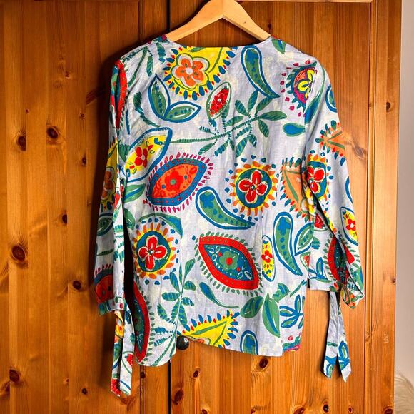 Hester & Orchard Linen Blend Floral Button Front Blouse Women’s Large Multicolor - Picture 8 of 9